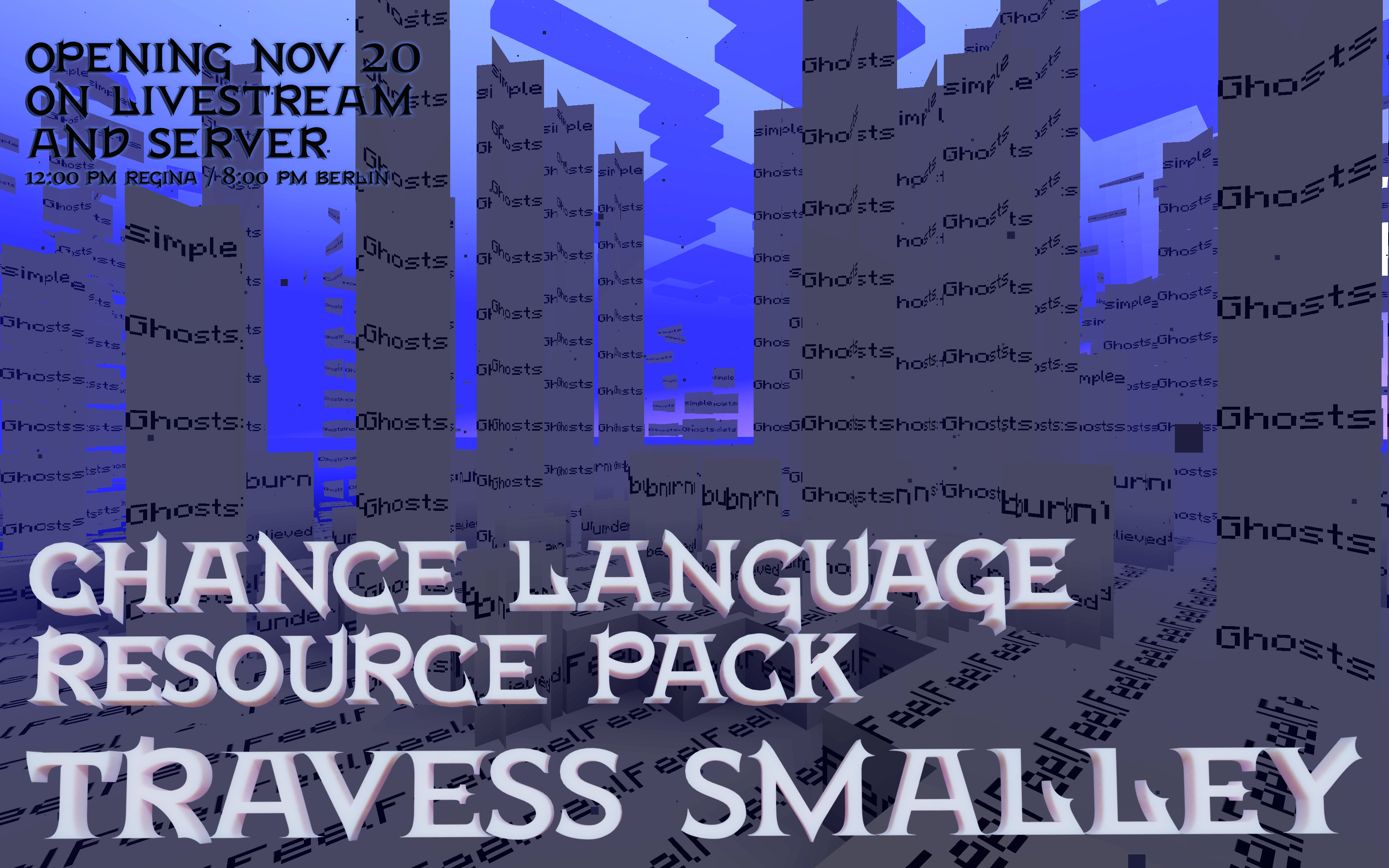Flyer for the Chance Language Resource Pack opening, showing the an underwater scene full of the words feel and ghosts